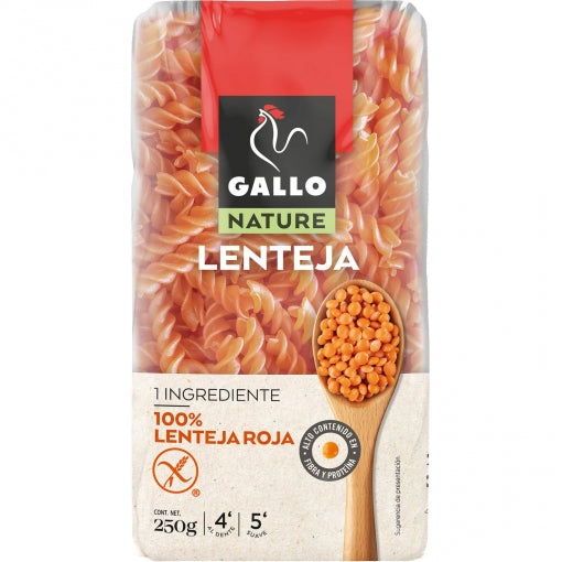 PASTA GALLO NATURE HELICES LENTEJA ROJA 250G