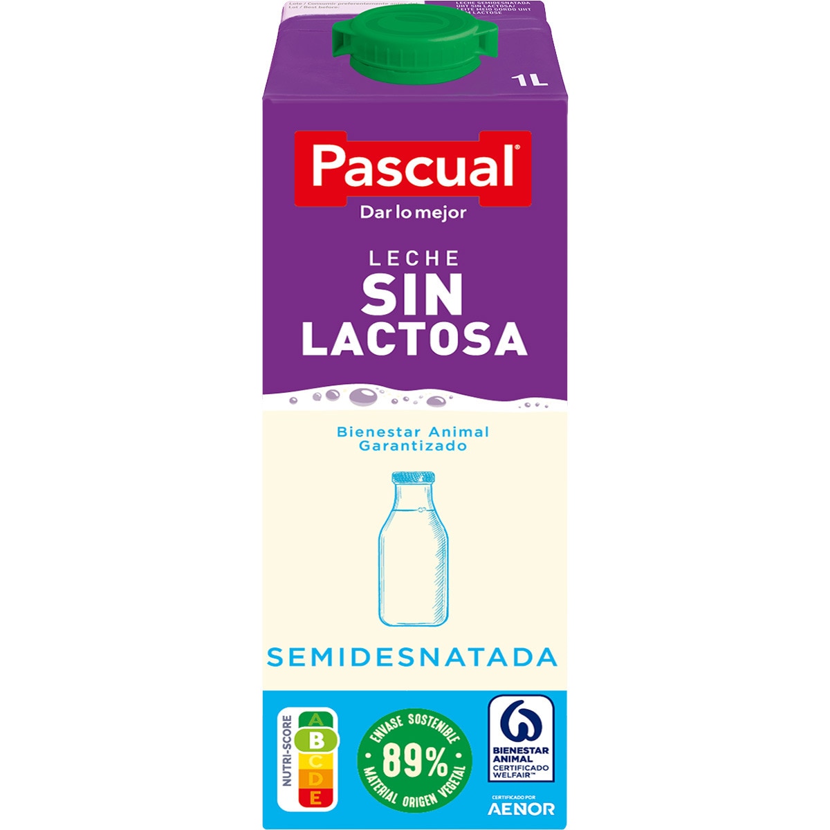 LECHE SIN LACTOSA SEMIDESNATADA PASCUAL 1L