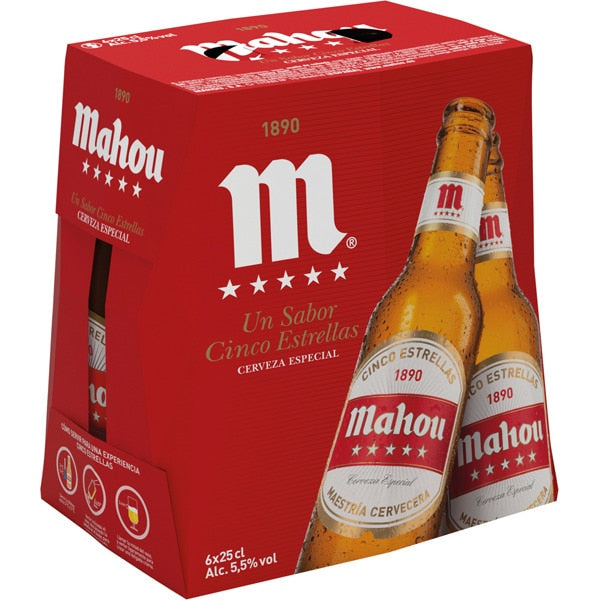 CERVEZA BOTELLA P6X25CL MAHOU 5 ESTRELLAS