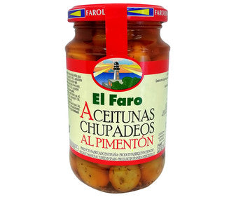 ACEITUNA CHUPADEOS PIMENTON EL FARO CRISTAL 350G