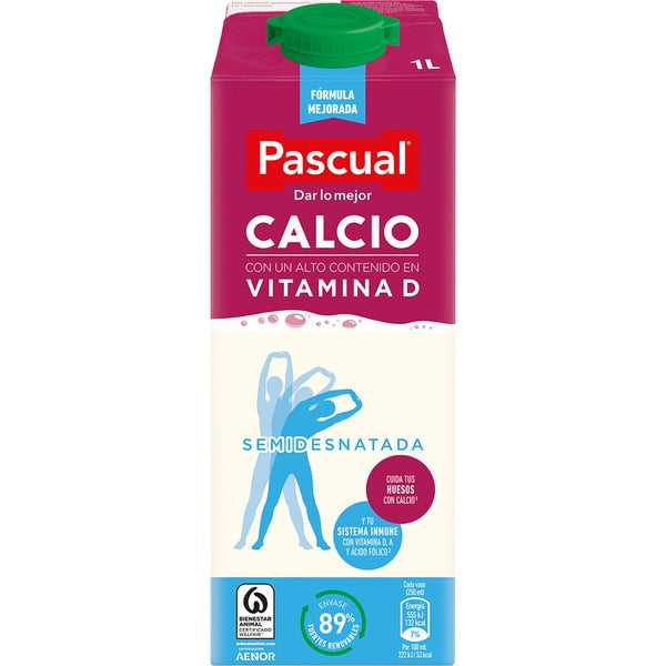 LECHE CALCIO SEMIDESNATADA PASCUAL 1L